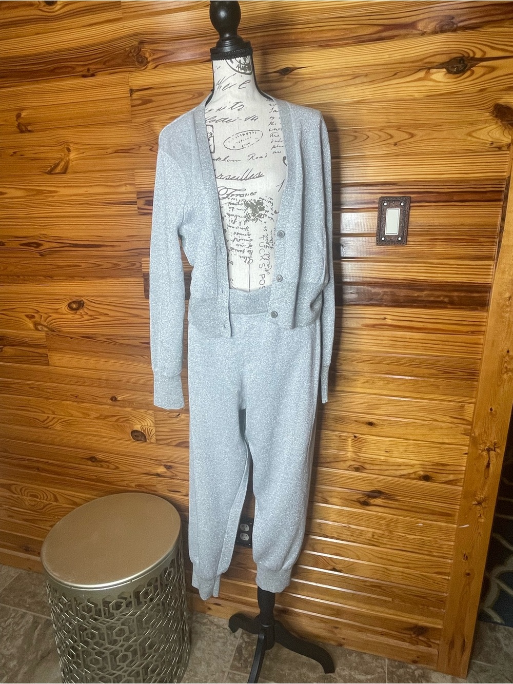 J. Crew Light Gray Sparkle Cardigan and Jogger Set SZ XXL